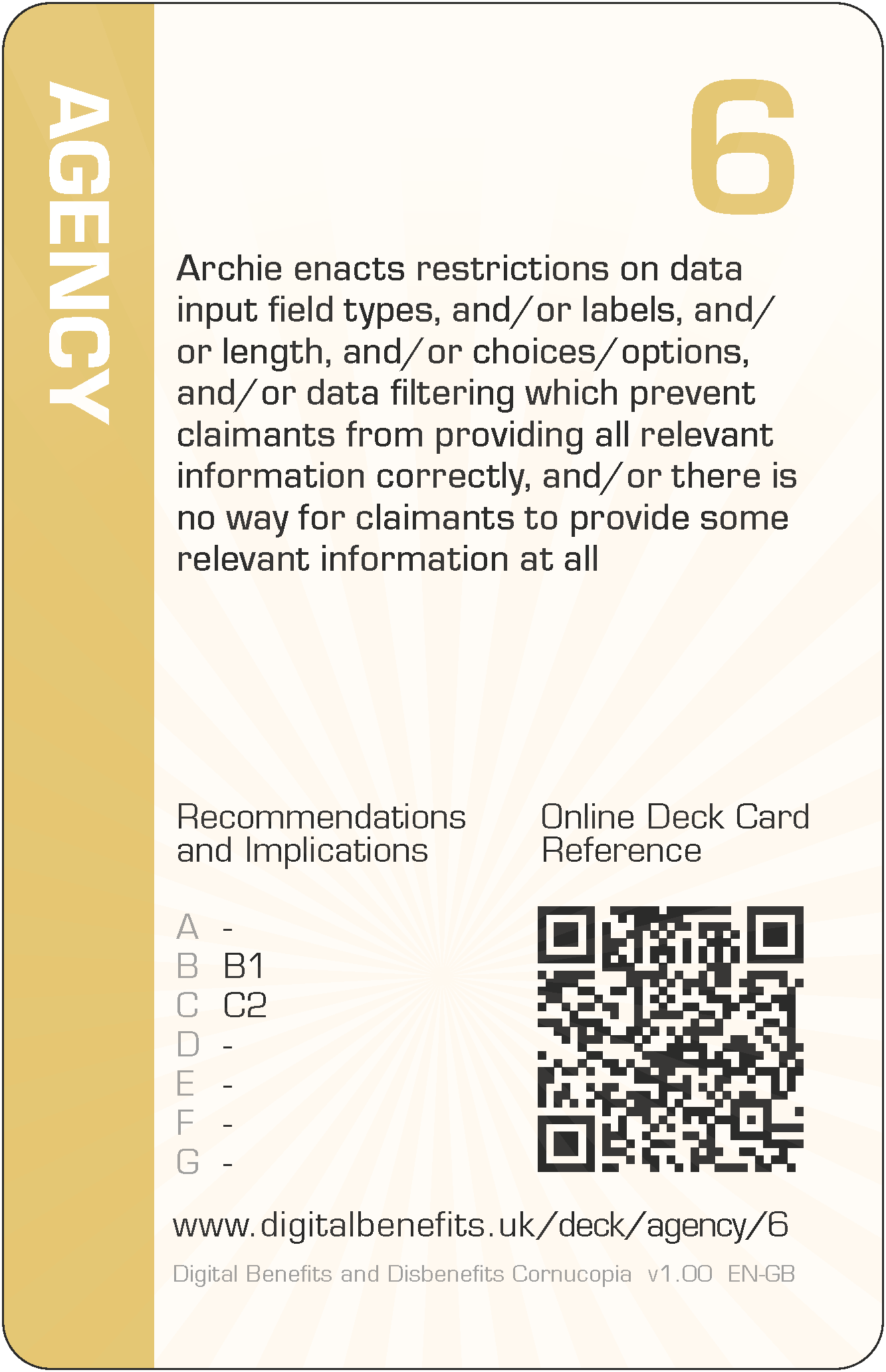 Archie enacts restrictions on data input field types, and/or labels, and/or length, and/or choices/options, and/or data filtering which prevent claimants from providing all relevant information correctly, and/or there is no way for claimants to provide some relevant information at all