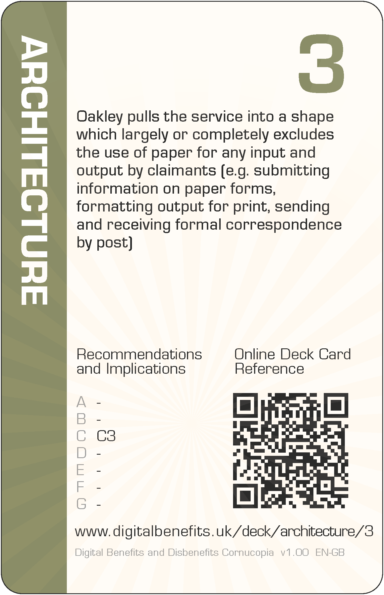 Oakley pulls the service into a shape which largely or completely excludes the use of paper for any input and output by claimants (e.g. submitting information on paper forms, formatting output for print, sending and receiving formal correspondence by post)