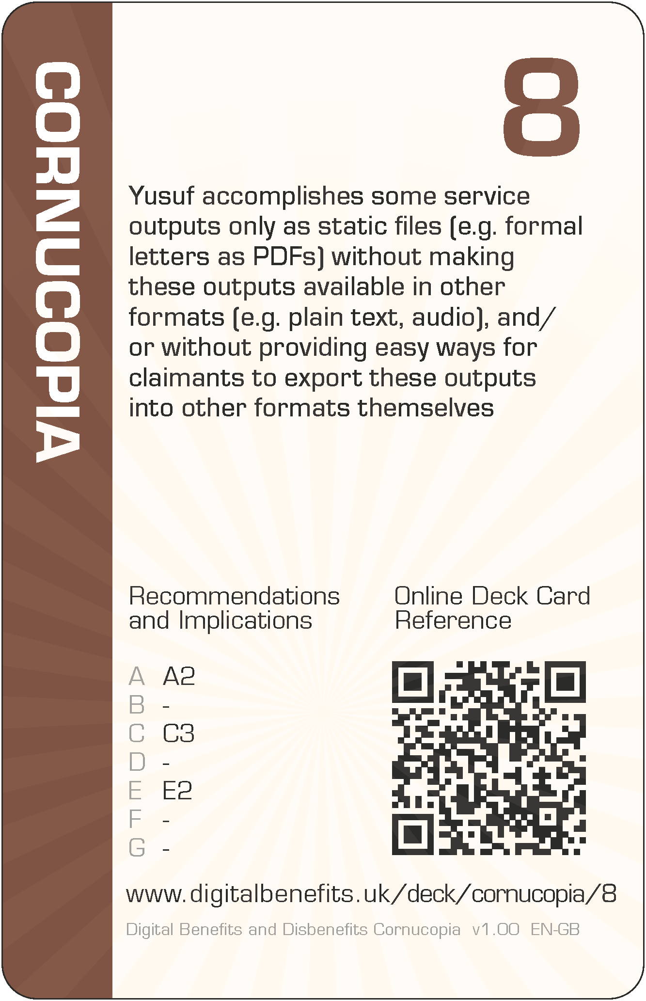 Yusuf accomplishes some service outputs only as static files (e.g. formal letters as PDFs) without making these outputs available in other formats (e.g. plain text, audio), and/or without providing easy ways for claimants to export these outputs into other formats themselves