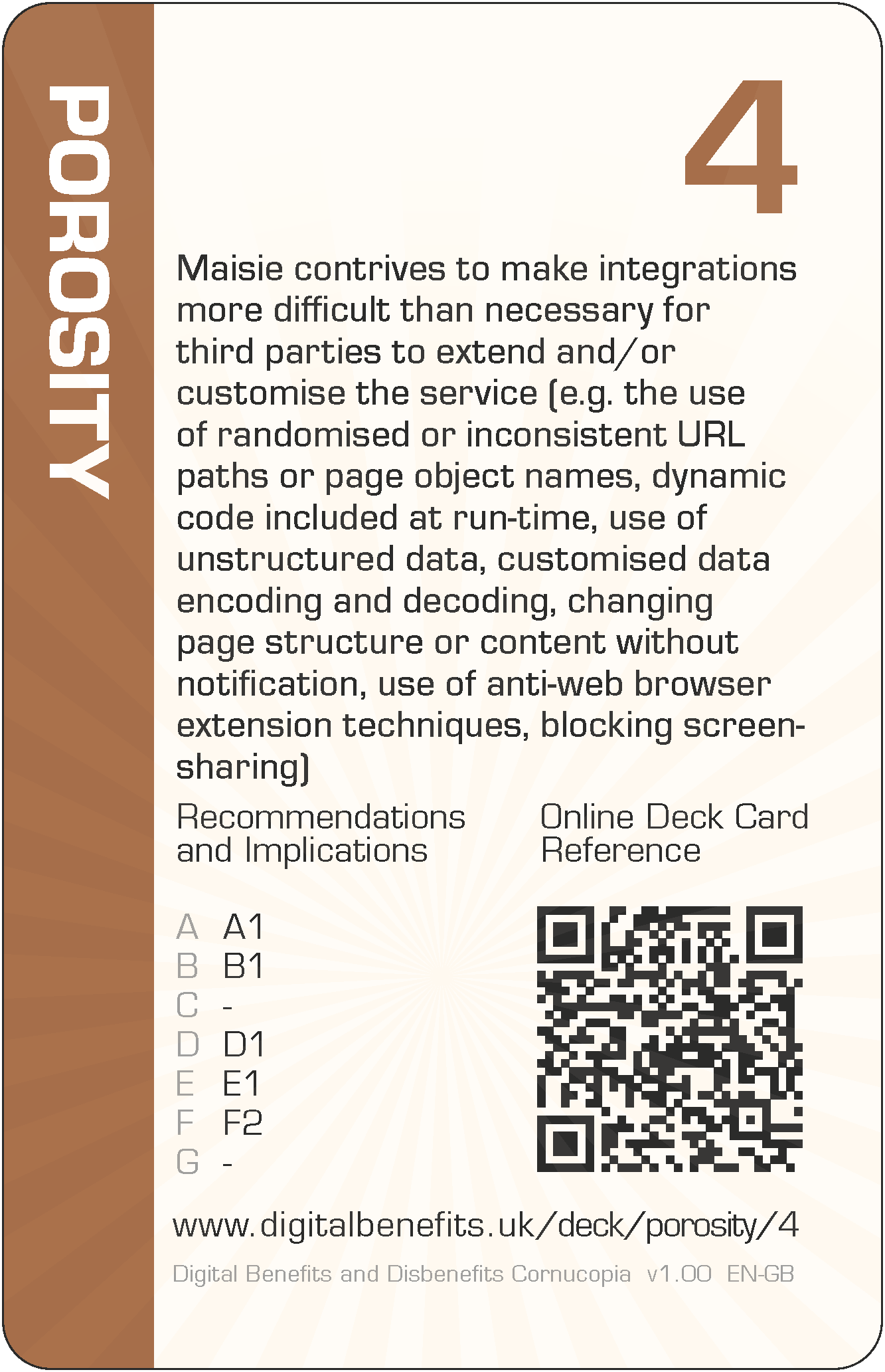 Maisie contrives to make integrations more difficult than necessary for third parties to extend and/or customise the service (e.g. the use of randomised or inconsistent URL paths or page object names, dynamic code included at run-time, use of unstructured data, customised data encoding and decoding, changing page structure or content without notification, use of anti-web browser extension techniques, blocking screen-sharing)