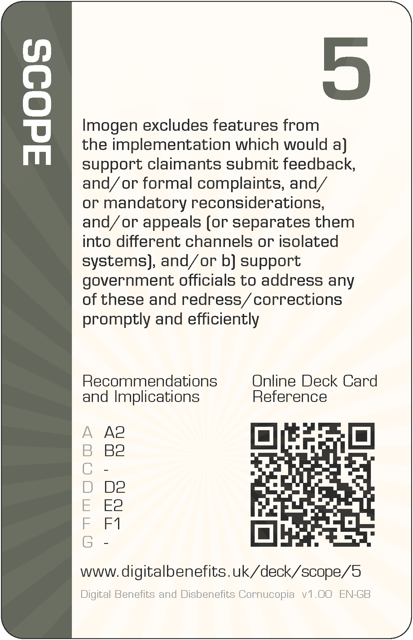 Imogen excludes features from the implementation which would a) support claimants submit feedback, and/or formal complaints, and/or mandatory reconsiderations, and/or appeals (or separates them into different channels or isolated systems), and/or b) support government officials to address any of these and redress/corrections promptly and efficiently