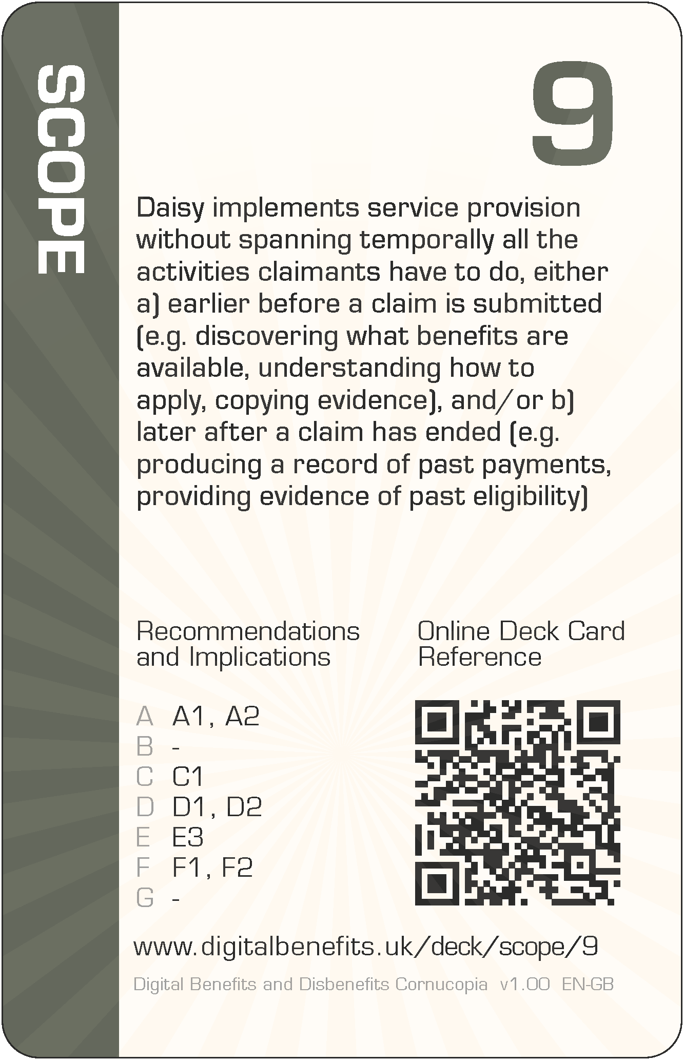 Daisy implements service provision without spanning temporally all the activities claimants have to do, either a) earlier before a claim is submitted (e.g. discovering what benefits are available, understanding how to apply, copying evidence), and/or b) later after a claim has ended (e.g. producing a record of past payments, providing evidence of past eligibility)