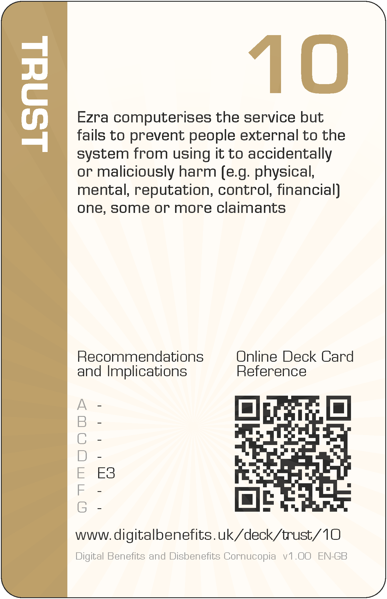 Ezra computerises the service but fails to prevent people external to the system from using it to accidentally or maliciously harm (e.g. physical, mental, reputation, control, financial) one, some or more claimants