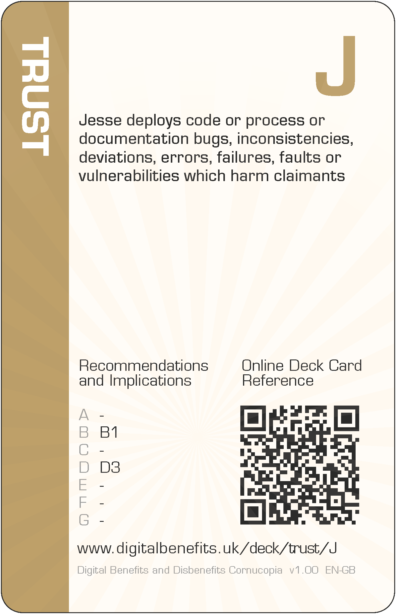 Jesse deploys code or process or documentation bugs, inconsistencies, deviations, errors, failures, faults or vulnerabilities which harm claimants