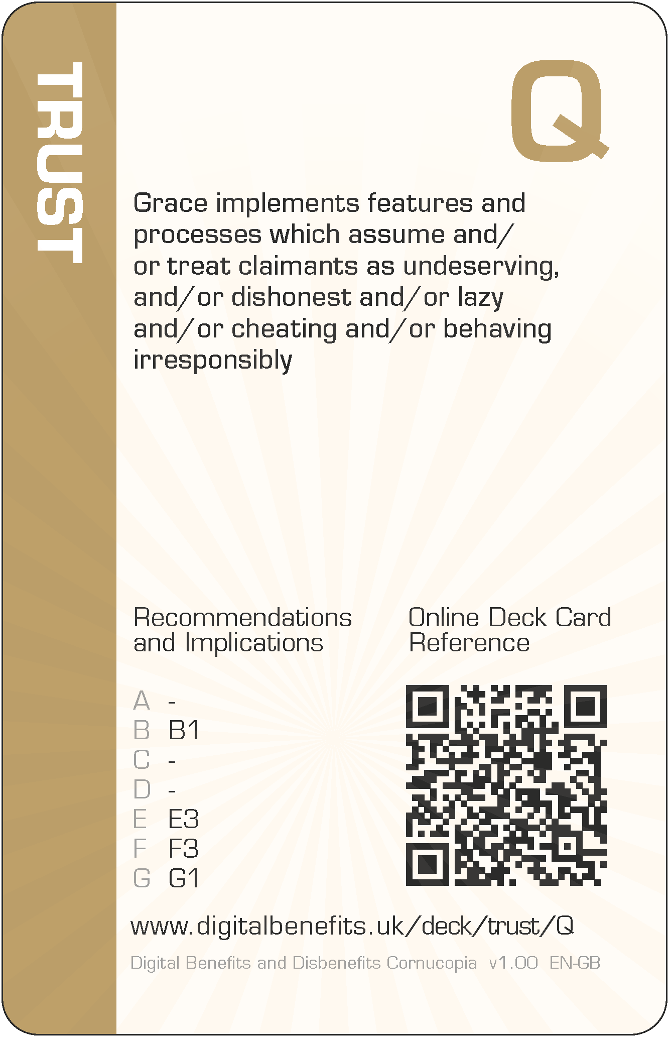 Grace implements features and processes which assume and/or treat claimants as undeserving, and/or dishonest and/or lazy and/or cheating and/or behaving irresponsibly