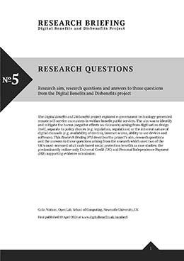 Title sheet of the Research Briefing No5